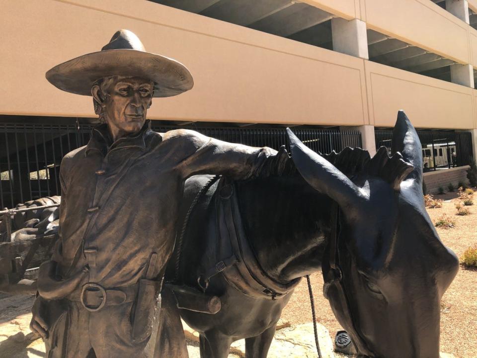 A sculpture of Pueblo pioneer Charles Autobees was created by artist Dustin Payne for the Walk of Legends Park in Downtown Pueblo.