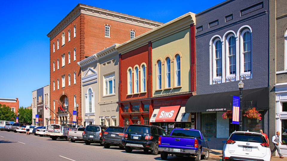 Stores around the Public Square in historic downtown Murfreesboro TN, USA.