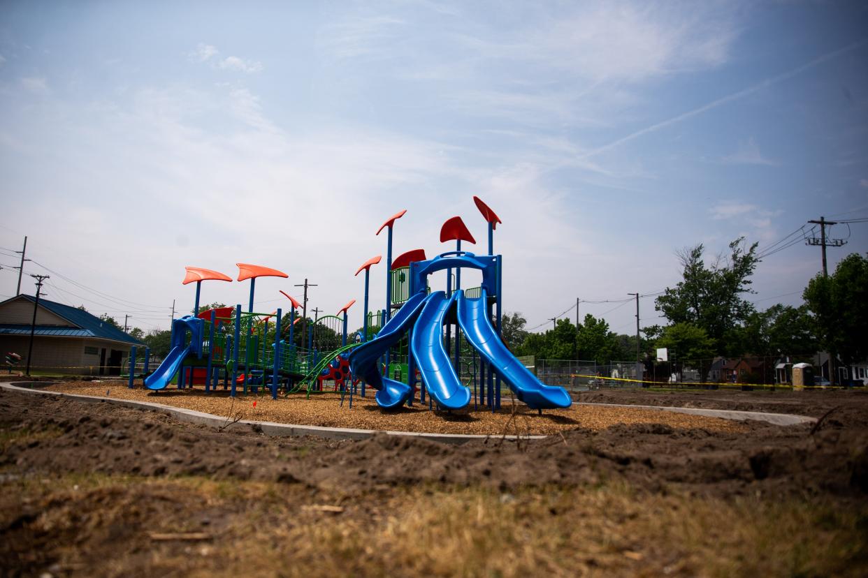 A new playground sits ready for play Tuesday, June 6, 2023, at Moran Park in Holland. 