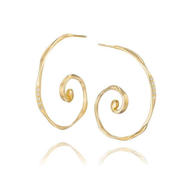 11) Gold and Diamond Spiral Hoop Earrings