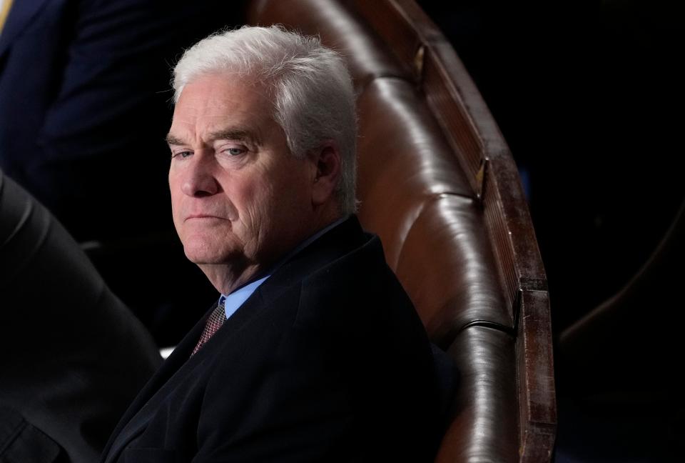 U.S. House Majority Whip Rep. Tom Emmer, R-Minn., watches as the House of Representatives votes for a third time on whether to elevate Rep. Jim Jordan (R-OH) to Speaker of the House in the U.S. Capitol on October 20, 2023 in Washington, DC.