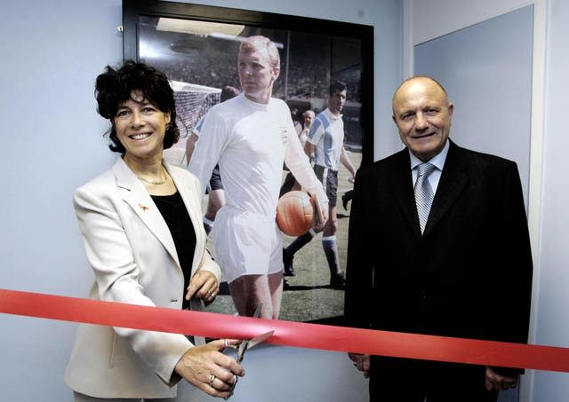 Stephanie Moore, wife of England World Cup winning captain Bobby, and George Cohen at St Mark’s Hospital