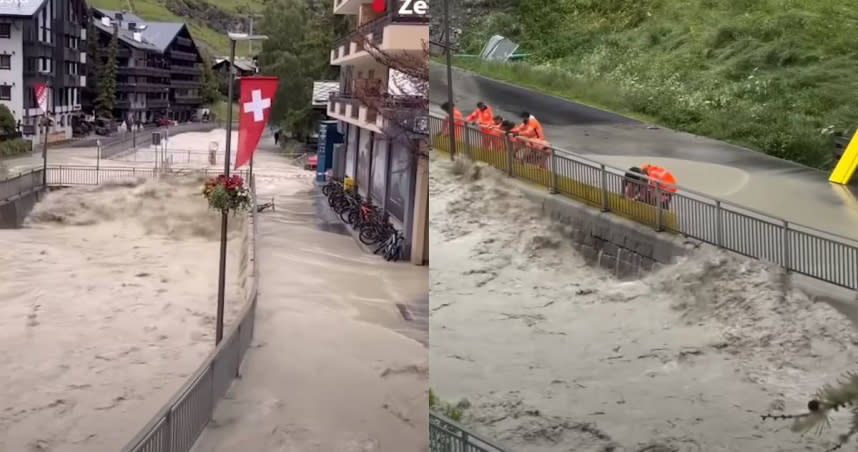 瑞士東南部格勞賓登邦短時間內出現強降雨，導致多地區淹水、土石流。（圖／翻攝自YouTube／LeHuffPost）