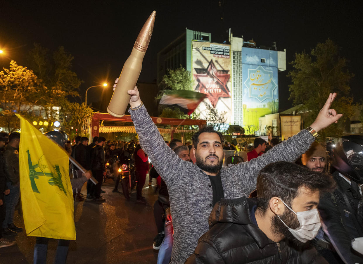 Iranians Celebrate Iran's IRGC Missile And UAV Attack Against Israel (Morteza Nikoubazl / NurPhoto via Getty Images)