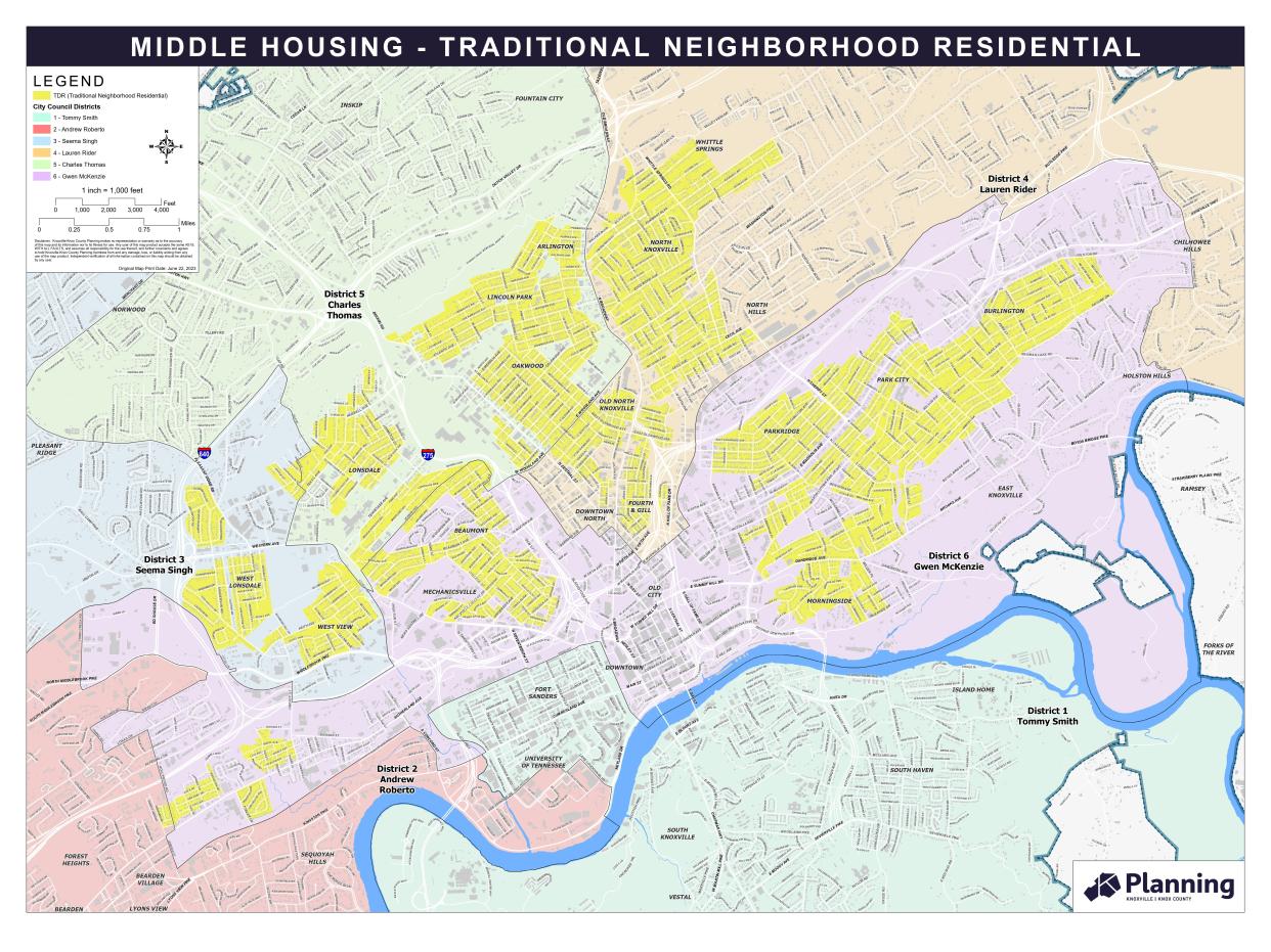 Knoxville Mayor Indya Kincannon's missing middle housing proposal would only apply to Traditional Residential Neighborhood zones, which make up about 25% of the city's land.