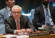 Russian Ambassador to the UN, Vitaly Churkin, attends the UN Security Council emergency meeting on the situation in Syria, in New York, on September 25, 2016