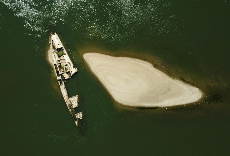 Wreckage of a World War Two German warship is seen in the Danube in Prahovo, Serbia August 18, 2022. REUTERS/Fedja Grulovic