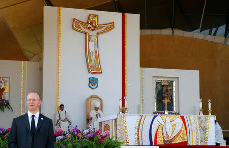 Pope Francis celebrates a mass in San Giovanni Rotondo, Italy March 17, 2018. REUTERS/Tony Gentile