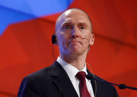 FILE PHOTO: One-time advisor of U.S. president-elect Donald Trump Carter Page addresses the audience during a presentation in Moscow, Russia, December 12, 2016. REUTERS/Sergei Karpukhin/File photo