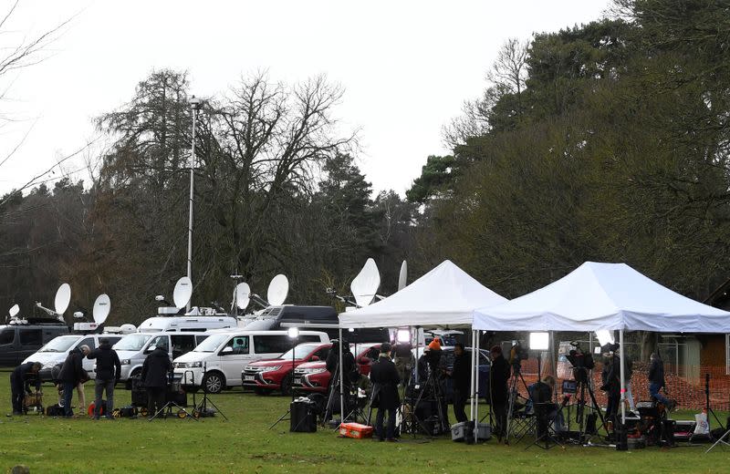 Members of the media are seen at the Sandringham Estate in eastern England