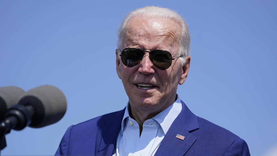 President Biden speaks about climate change and clean energy at Brayton Power Station in Somerset, Mass., on Wednesday.