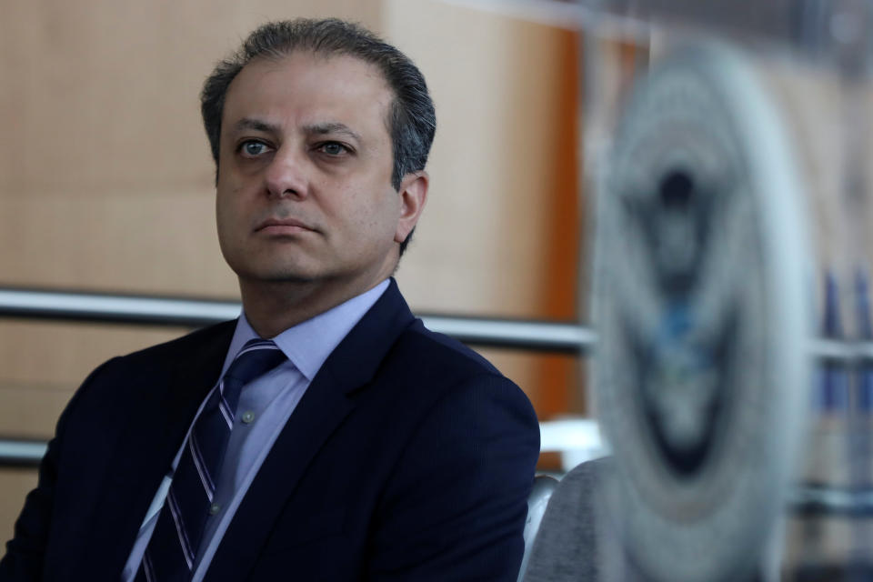 Former U.S. attorney Preet Bharara sits duringa a U.S. Citizenship and Immigration Services (USCIS) Naturalization ceremony at One World Observatory in Manhattan, New York, U.S., August 15, 2017. REUTERS/Shannon Stapleton