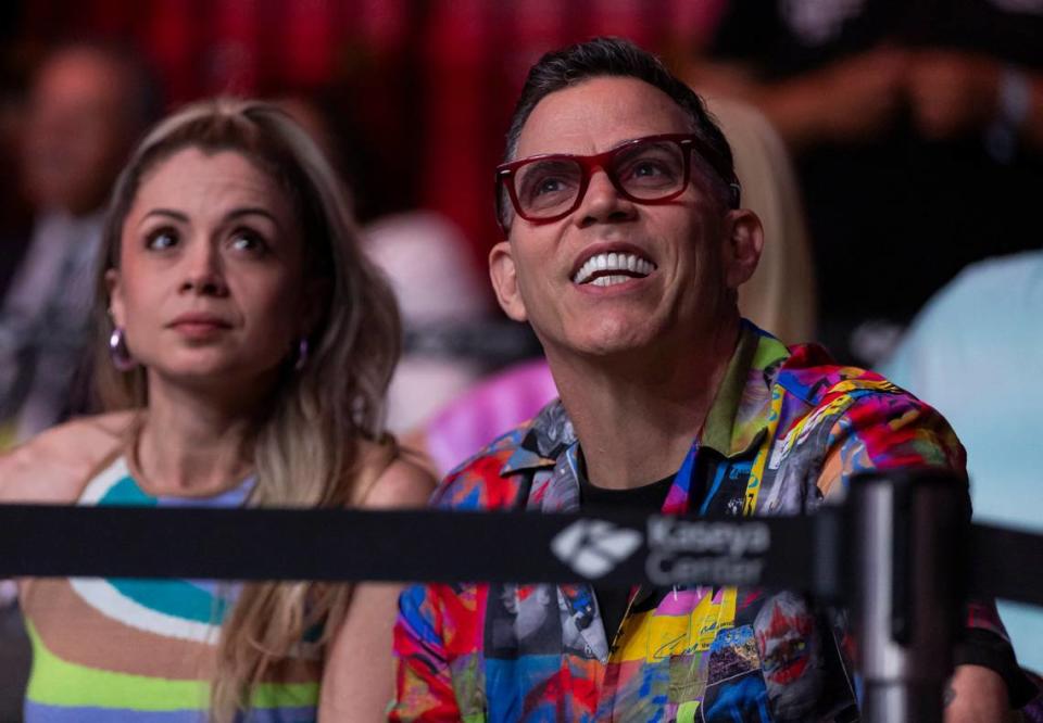 Steve-O watches the UFC 299 event at the Kaseya Center on Saturday, March 9, 2024, in downtown Miami, Fla.