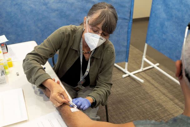 PHOTO: A dose of the smallpox and monkeypox vaccine is administered during a clinic through the Pima County Department of Public Health at Abrams Public Health Center in Tucson, Ariz., Aug. 20, 2022. (Rebecca Noble/Reuters)