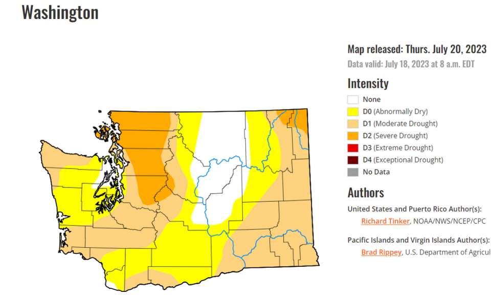 Parts of Benton and Franklin counties are in moderate drought, according to the U.S. Drought Monitor. U.S. Drought Monitor