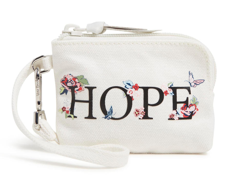 <p>The brand is donating 100% of proceeds from the <a href="https://verabradley.com/products/charity-pouch-3173514980" rel="nofollow noopener" target="_blank" data-ylk="slk:Charity Pouch;elm:context_link;itc:0;sec:content-canvas" class="link ">Charity Pouch</a> style to the <a href="https://www.verabradley.org/" rel="nofollow noopener" target="_blank" data-ylk="slk:Vera Bradley Foundation for Breast Cancer;elm:context_link;itc:0;sec:content-canvas" class="link ">Vera Bradley Foundation for Breast Cancer</a>, which focuses on innovative treatments and therapies by supporting the Center for Breast Cancer Research at the Indiana University School of Medicine. The brand's non-profit was started in 1998 Barbara Bradley Baekgaard and Patricia Miller, after one of Vera Bradley's first sales representatives, Mary Sloan, died from breast cancer. </p> <p><strong>Buy It! </strong>"Hope" Charity Pouch, $20; <a href="https://verabradley.com/products/charity-pouch-3173514980" rel="nofollow noopener" target="_blank" data-ylk="slk:verabradley.com;elm:context_link;itc:0;sec:content-canvas" class="link ">verabradley.com</a></p>