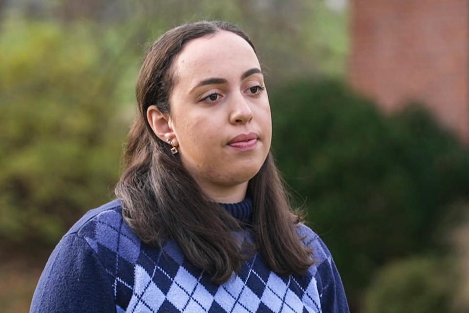 Yana Tartakovskiy, a junior and Jewish student at the University of Connecticut, says she has begun to hide her Star of David necklace. (NBC News)