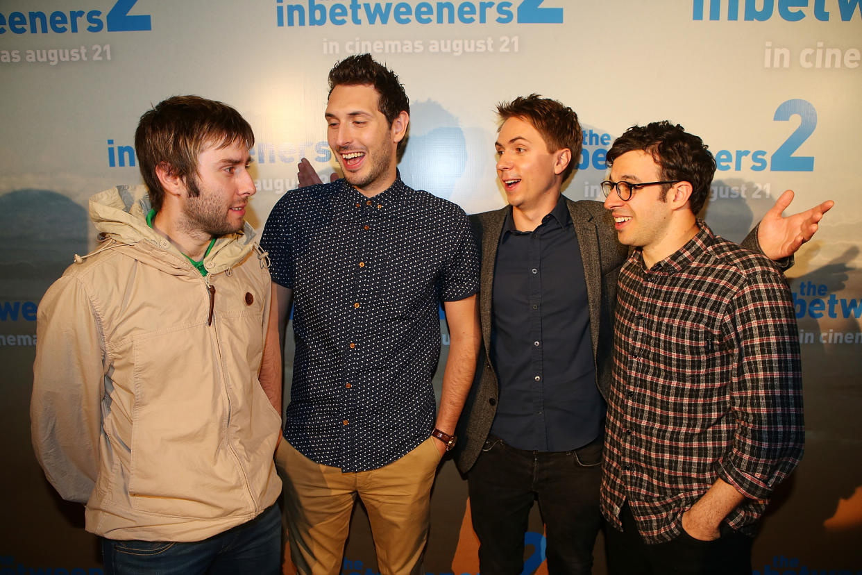  James Buckley, Blake Harrison, Joe Thomas and Simon Bird pose at the Queensland premiere of The Inbetweeners 2