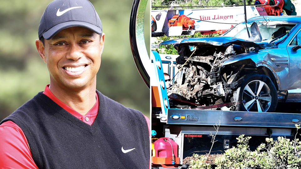 Tiger Woods, pictured here after his massive car crash.