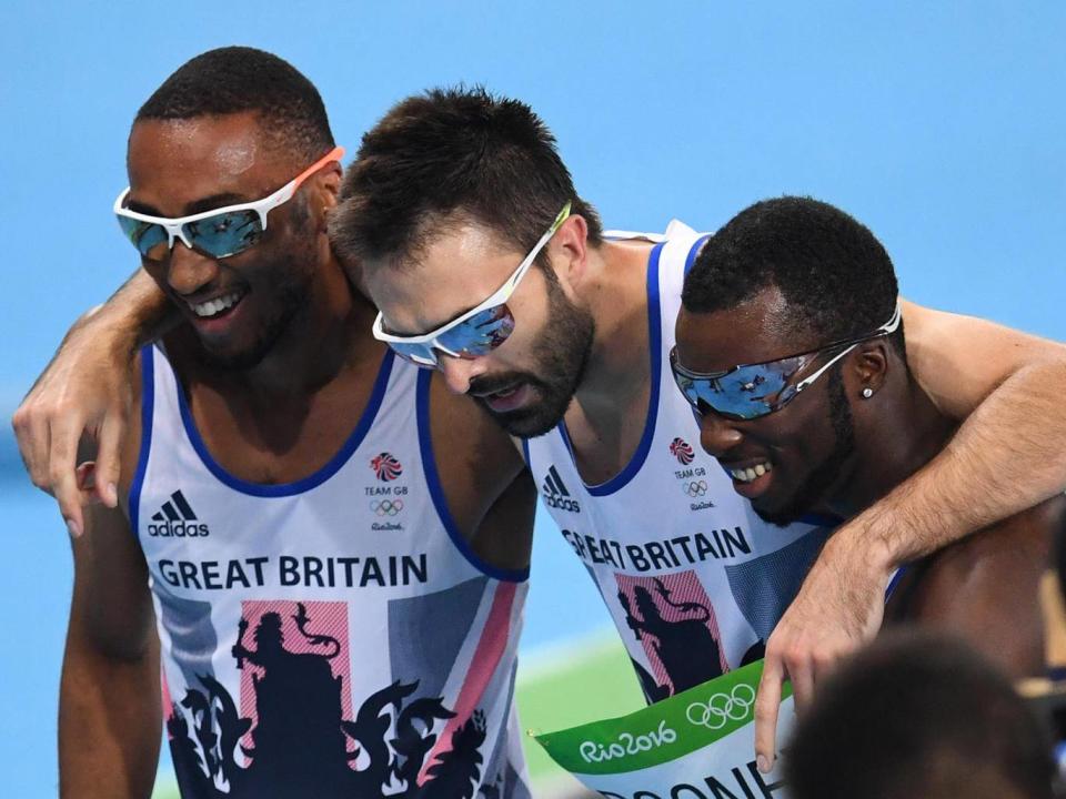 Levine (right) was a key member of Great Britain's men's 4x400m relay team (Getty)