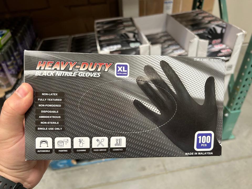 box of heavy duty black gloves