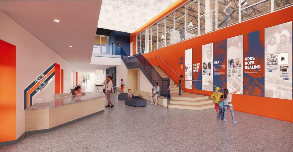 A photo rendering shows the entryway to the new Martin Luther King Jr. Dream Center, which is set to open in February 2025. Plans for the center will be unveiled at the Martin Luther King Youth Dreamers Luncheon on Jan. 15 at the Charles Black Recreation Center.