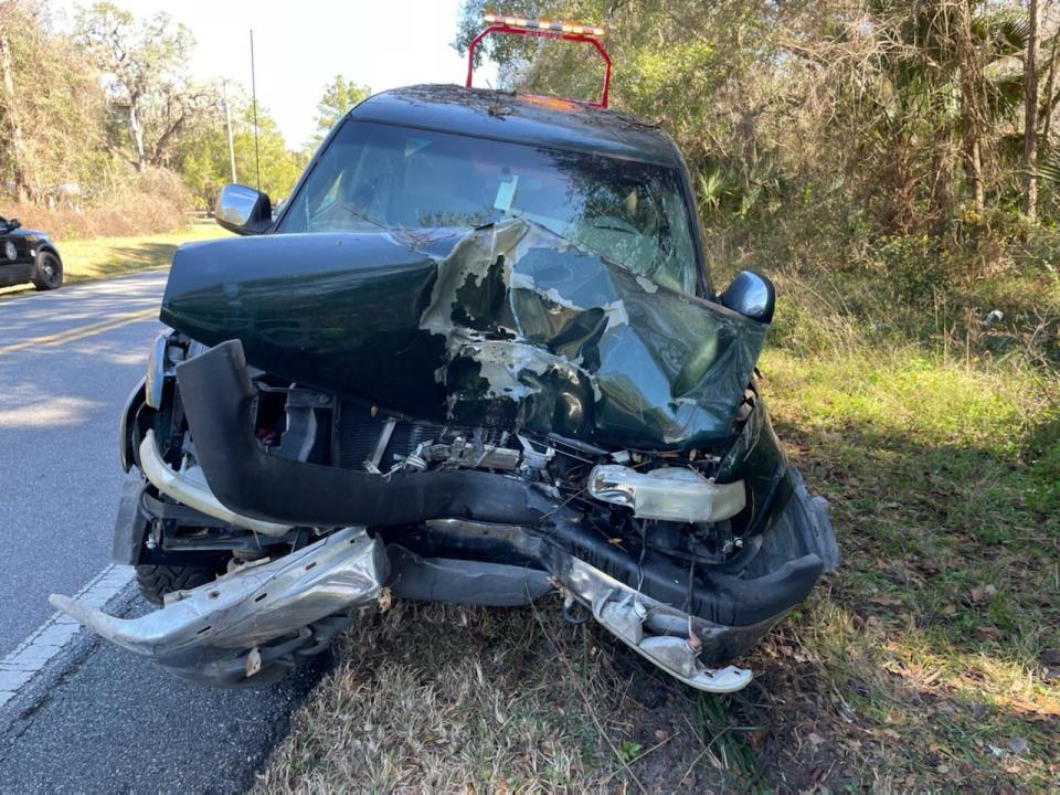 This Chevy Silverado 1500 pickup truck struck a tree, killing the driver on Thursday.