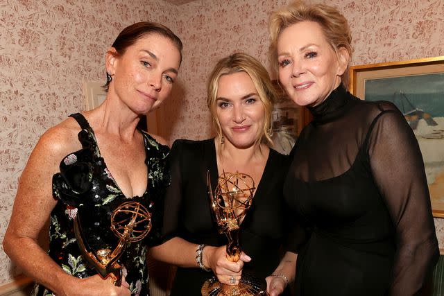 <p>FilmMagic for HBO/HBO Max/Getty</p> Julianne Nicholson, Kate Winslet and Jean Smart in 2021