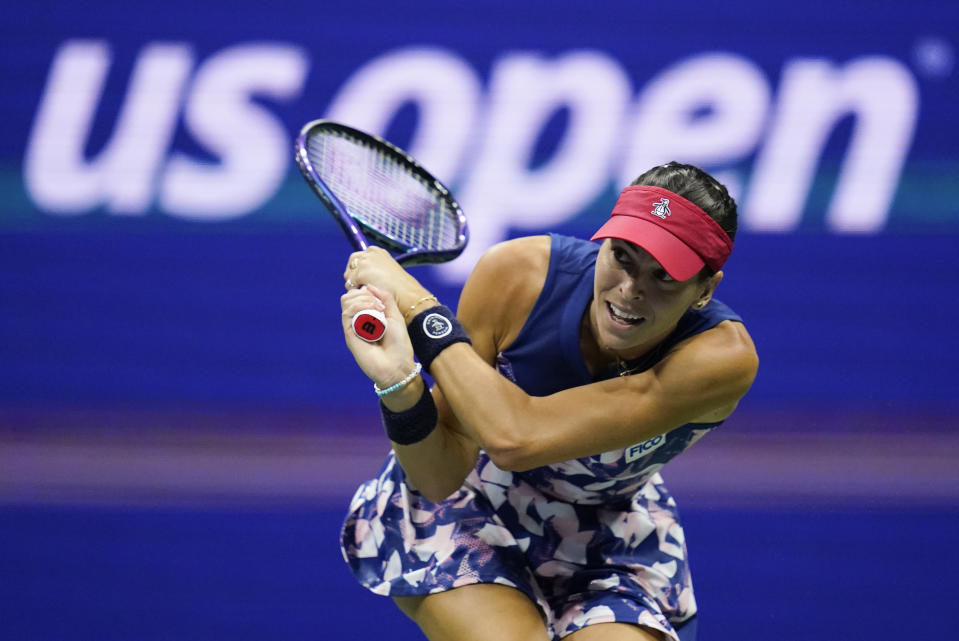 Ajla Tomljanovic, of Austrailia, returns a shot to Serena Williams, of the United States, during the third round of the U.S. Open tennis championships, Friday, Sept. 2, 2022, in New York. (AP Photo/Charles Krupa)