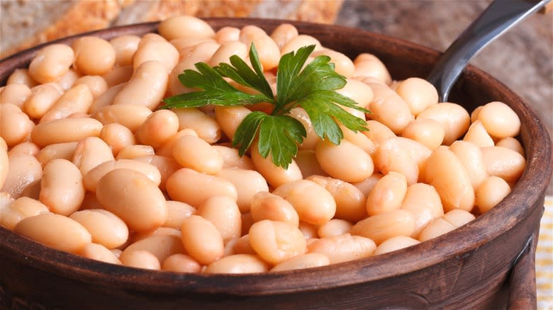 White beans cooked in a pot 