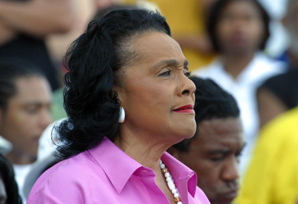 To mark the 40th anniversary of the March on Washington, Coretta Scott King speaks at the very spot her husband gave his famous 'I Have a Dream' speech. An engraving now marks the spot where King stood on the steps of the Lincoln Memorial.