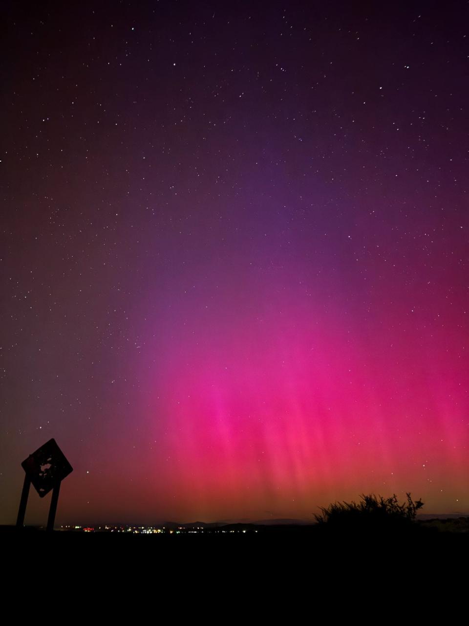 Photo of the aurora borealis, also known as the northern lights, taken south of Barstow on Friday, May 10, 2024. Photo Provided By Brandy Carlos/@FirePhotoGirl