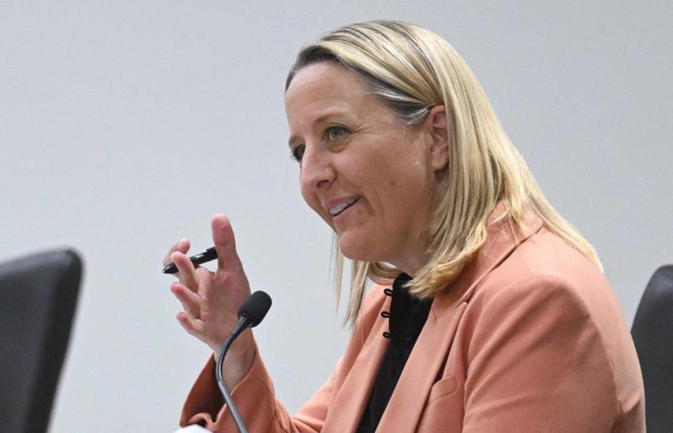 Clovis Unified superintendent Corrine Folmer is seen at the Clovis Unified School District board meeting Wednesday, April 3, 2024 in Clovis.