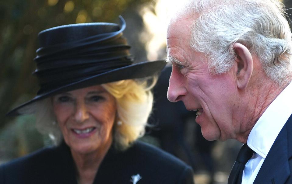 King Charles III and Camilla, the Queen Consort, arrive at Llandaff Cathedral