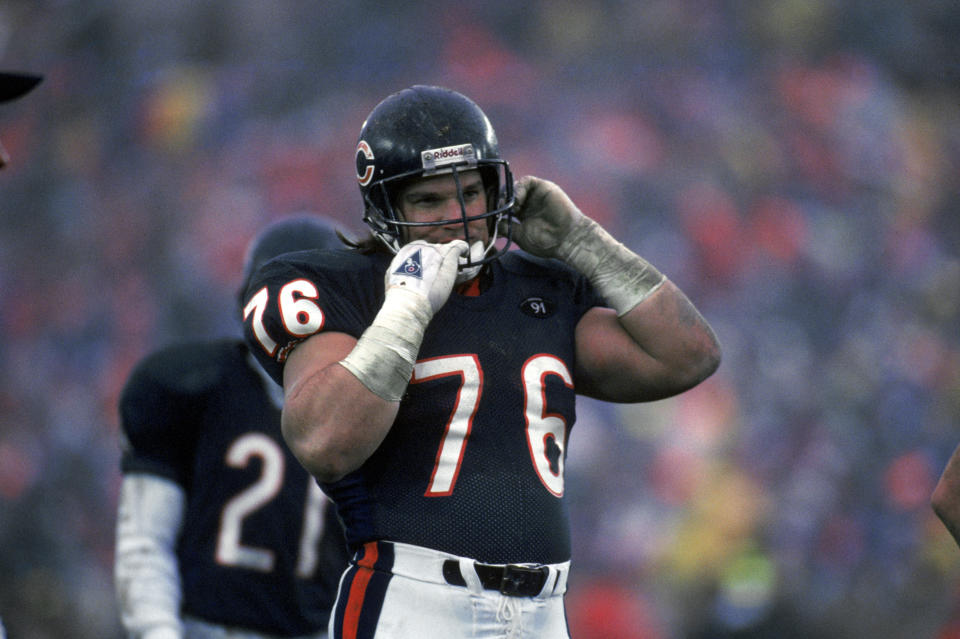 CHICAGO - DECEMBER 30:  Steve McMichael #76 of the Chicago Bears removes his helmet during the game against the Kansas City Chiefs on December 30, 1990 in Chicago, Illinois. The Chiefs won 21-10. (Photo by Jonathan Daniel/Getty Images)