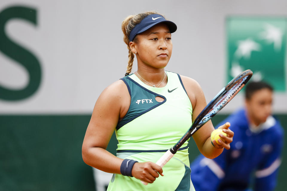 Naomi Osaka of Japan plays against Amanda Anisimova of United States during the 2022 French Open