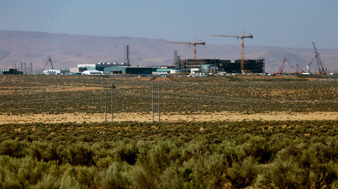 Nuclear waste vitrification plant on the Hanford nuclear reservation site near Richland in Eastern Washington in August 2022. Heat up of the plant’s first melter has begun.
