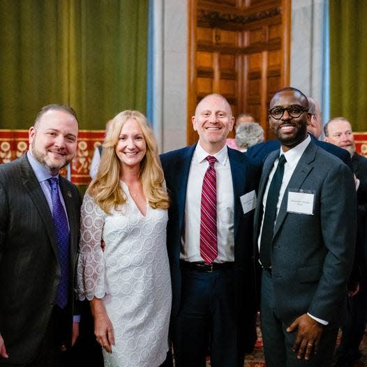 Judges David Fried, David Ascher and Djinsad Desir with Ascher husband Allison in Albany, where Ascher and Desr were appointed Rockland County judges.