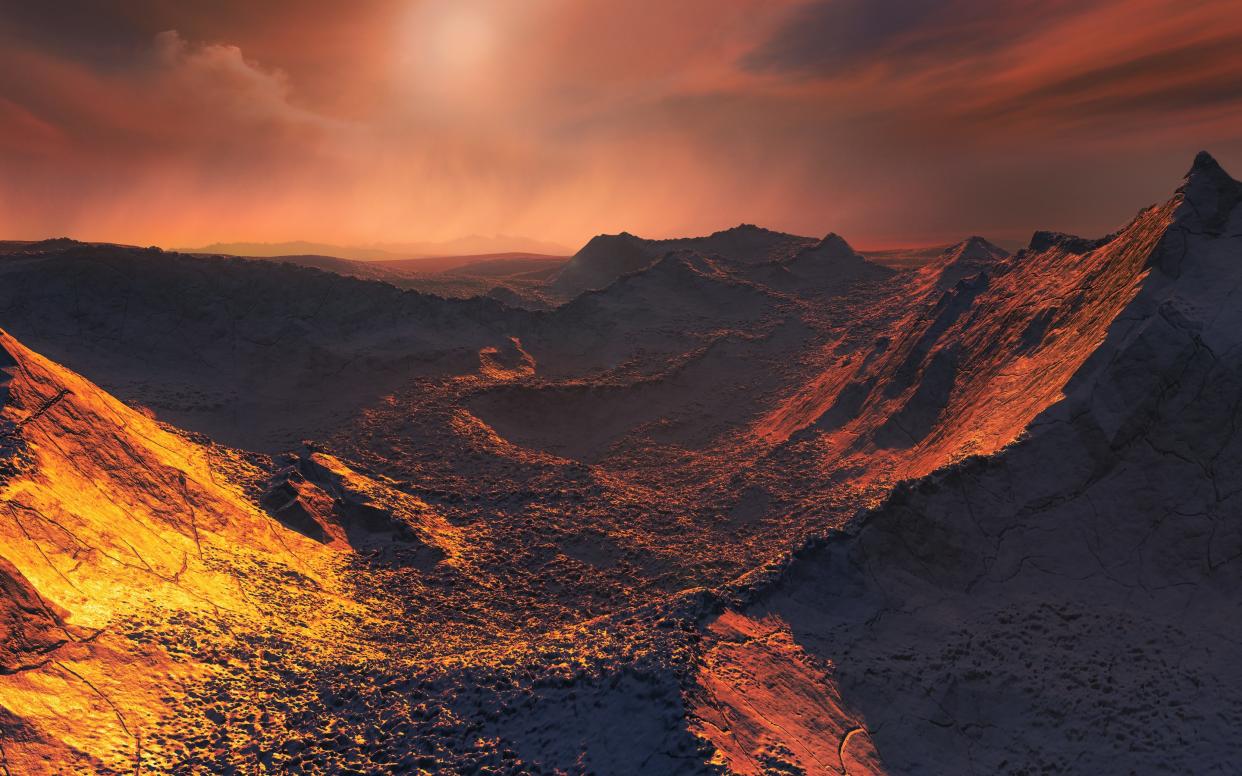 An artistic impression of a Sunset from Barnard's star - Martin Kornmesser/ESO