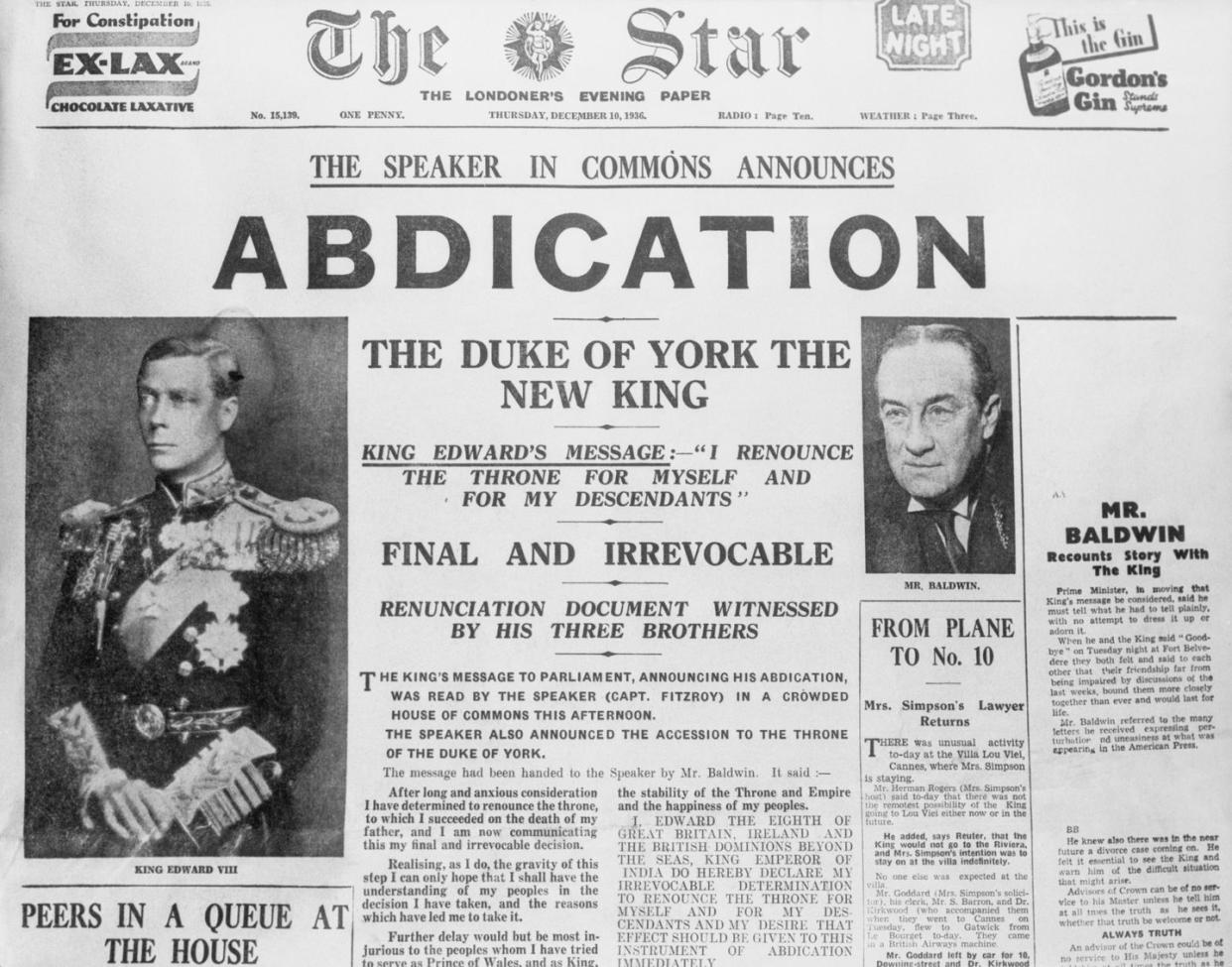 newspaper with headlines on king edward's abdication