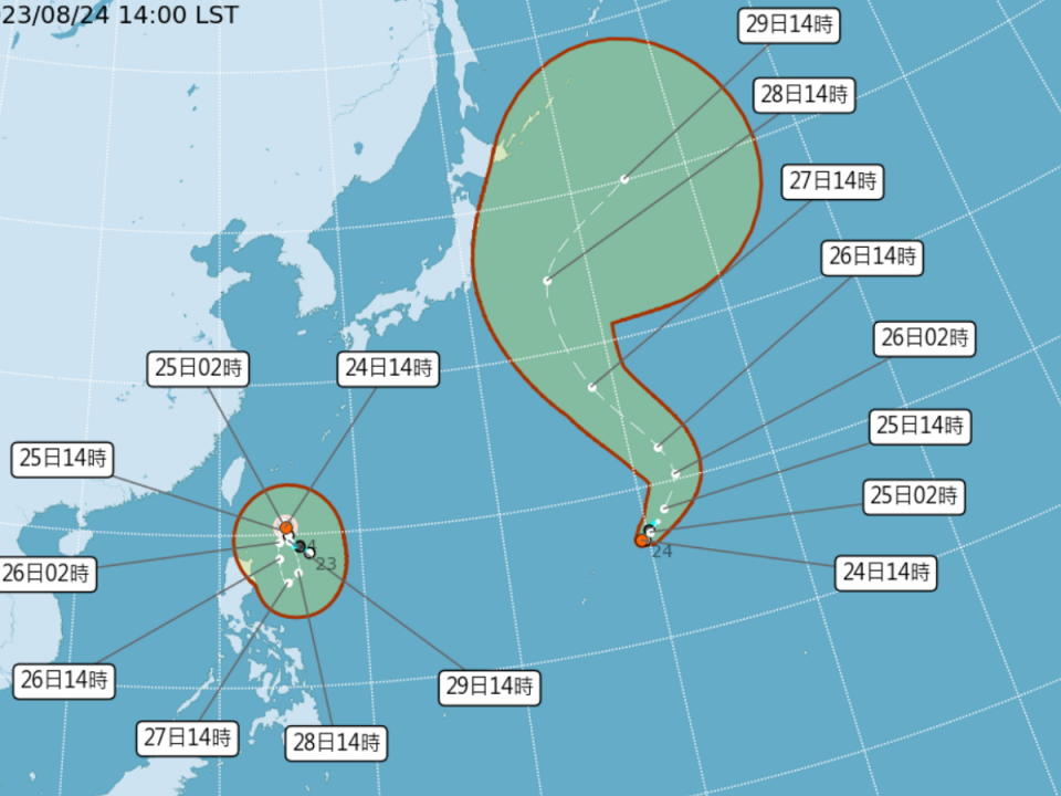 蘇拉颱風生成，路徑還有很大的變數，但不排除發布海上警報。（圖：氣象局網站）