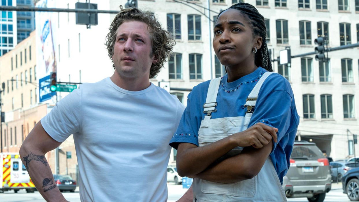  Jeremy Allen White as Carmen “Carmy” Berzatto, Ayo Edebiri as Sydney Adamu on "The Bear.". 