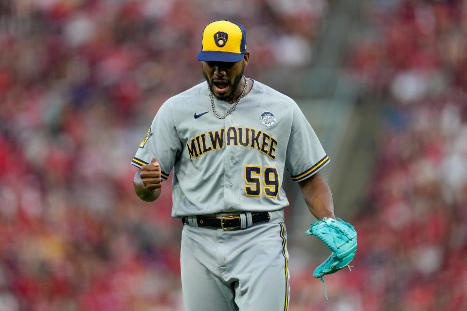 Elvis Peguero has developed into one of the Brewers' most reliable relievers this season.