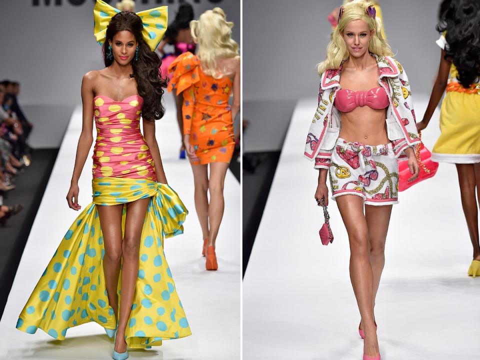 Models walk the runway during Moschino's Spring/Summer 2015 show.