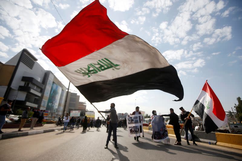 University students attend a protest against the U.S and Iran interventions, in Basra