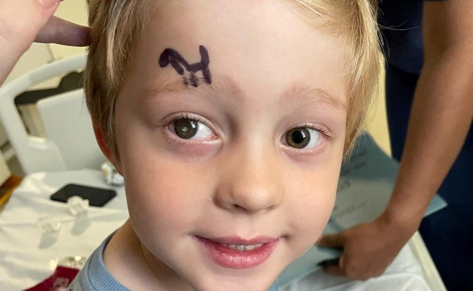 Megan Brimson, 28, noticed that her son, Arlo’s, five, right eye had a white glow and took him to St Mary’s Hospital, Isle of Wight (The Childhood Eye Cancer Trust /)