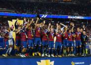 Jul 26, 2017; Santa Clara, CA, USA; United States players celebrate their victory against Jamaica during the CONCACAF Gold Cup final at Levi's Stadium. Mandatory Credit: Mark J. Rebilas-USA TODAY Sports