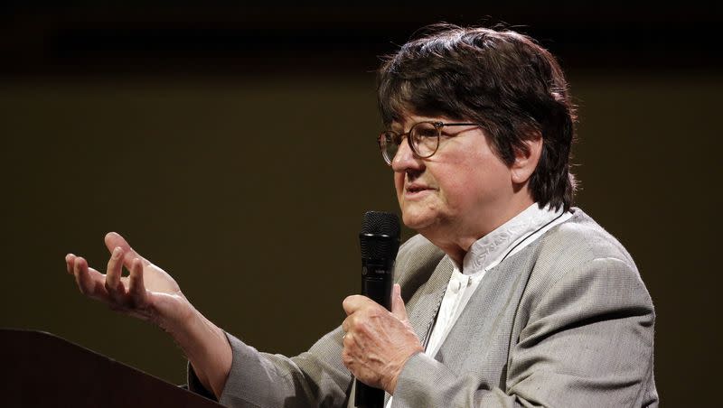 Sister Helen Prejean, famous for the book “Dead Man Walking” about her work with death row inmates, speaks at Belmont University on Sept. 23, 2015, in Nashville, Tenn.