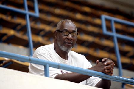 Jim Forbes, a member of the 1972 Summer Olympics basketball team that turned down the silver medal after a controversial loss to Soviet Union, sits in the bleachers in Memorial Gym overlooking the court he played on as a UTEP basketball star.