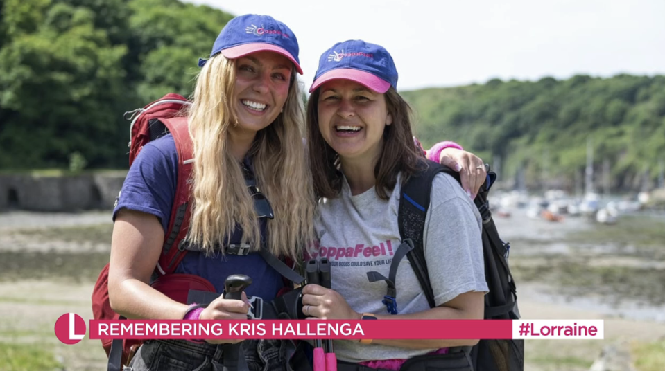 Amy Dowden doing CoppaFeel! trek with Giovanna Fletcher. (ITV screengrab)